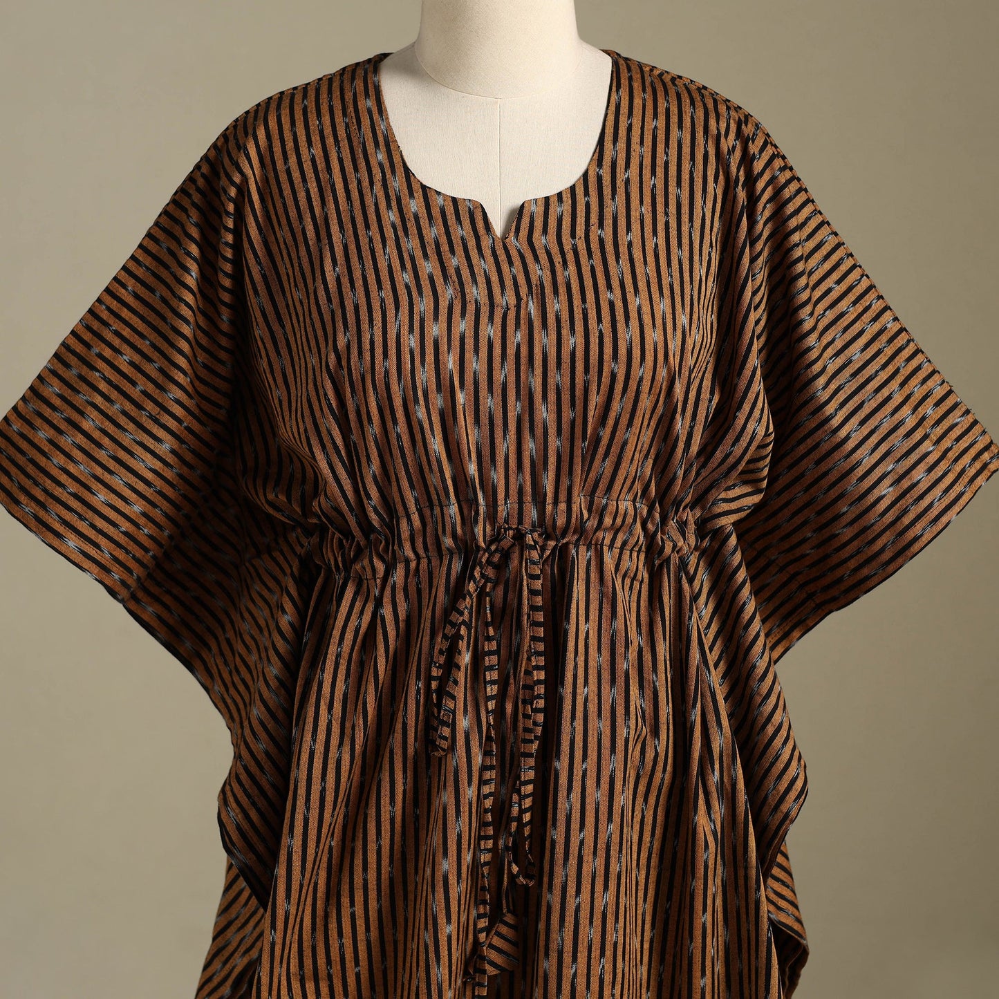 Brown Pochampally Ikat Weave Cotton Kaftan (Medium)