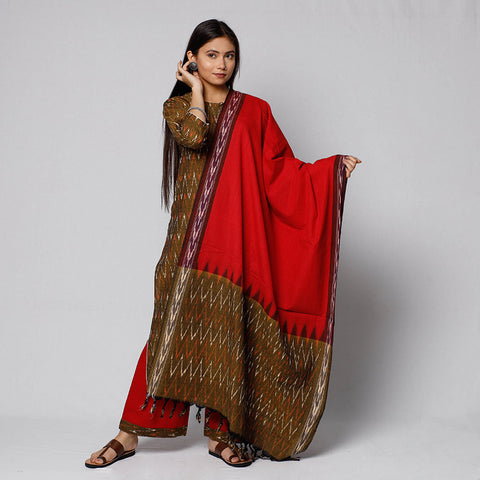 Buy Pochampally Ikat Weave Cotton Kurta with Palazzo & Dupatta Set Online l iTokri.com