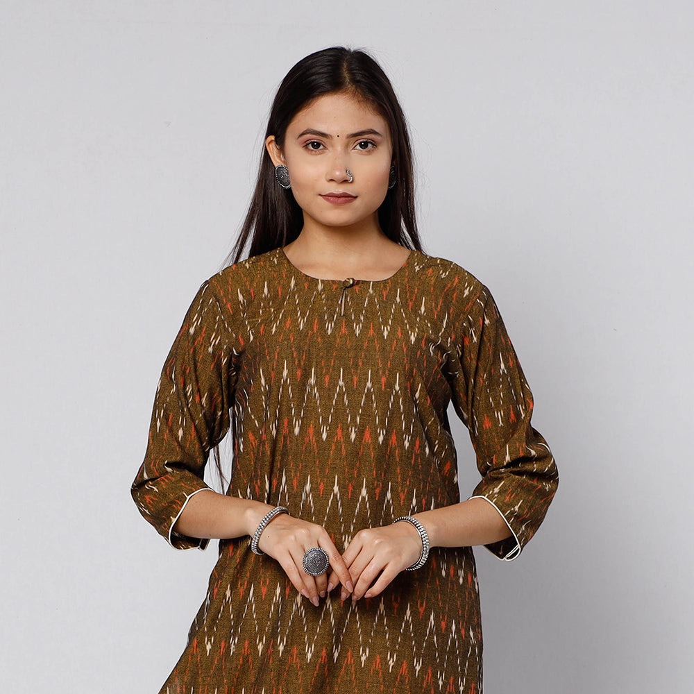 Buy Pochampally Ikat Weave Cotton Kurta with Palazzo & Dupatta Set Online l iTokri.com