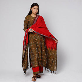 Buy Pochampally Ikat Weave Cotton Kurta with Palazzo & Dupatta Set Online l iTokri.com