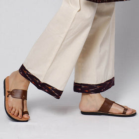 Brown - pochampally ikat weave cotton kurta with palazzo &