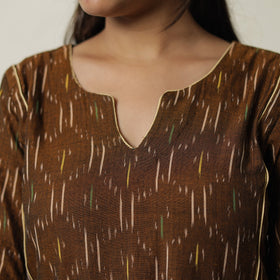 Brown - Pochampally Ikat Weave Cotton A-Line Kurta 01