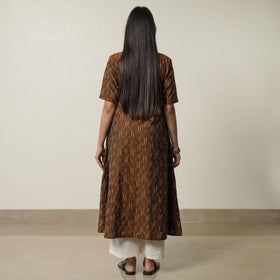 Brown - Pochampally Ikat Weave Cotton A-Line Kurta 01