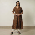 Brown - Pochampally Ikat Weave Cotton A-Line Kurta 01