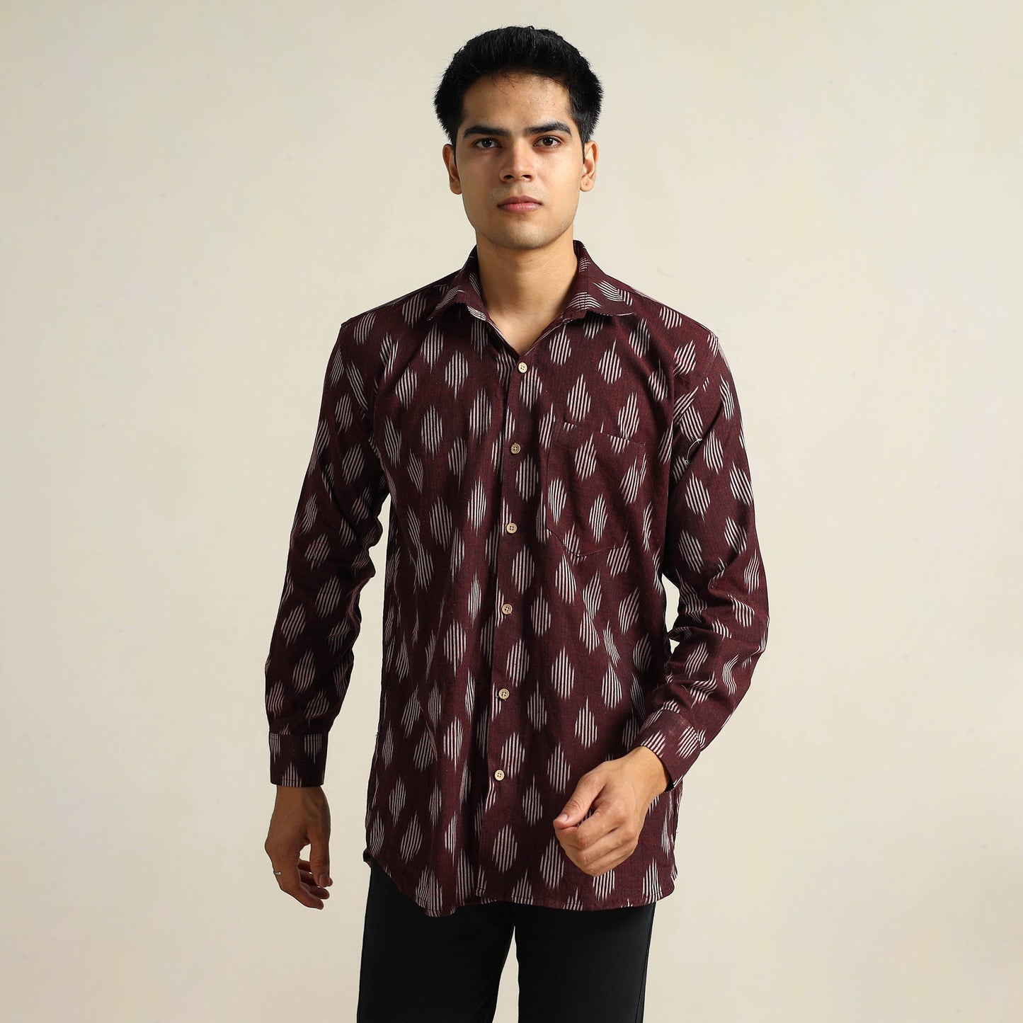  Pochampally Ikat Weave Cotton Men Full Sleeve Shirt 18 