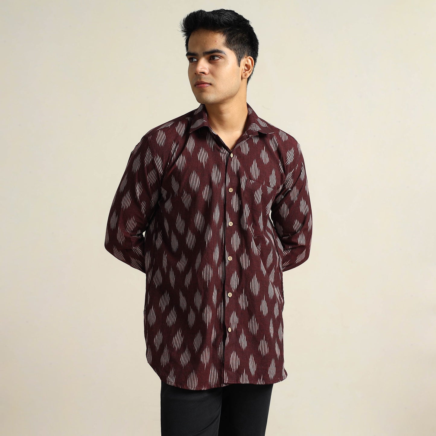  Pochampally Ikat Weave Cotton Men Full Sleeve Shirt 18 