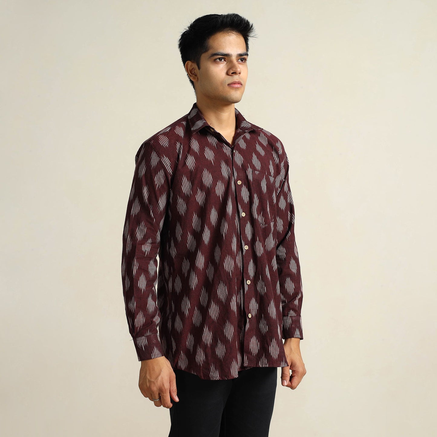  Pochampally Ikat Weave Cotton Men Full Sleeve Shirt 18 