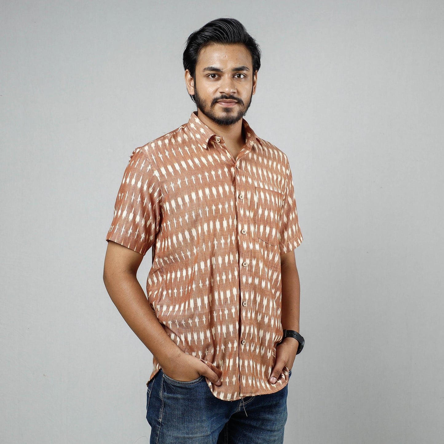 Buy Pochampally Ikat Weave Cotton Men Half Sleeve Shirt Online at iTokri.com