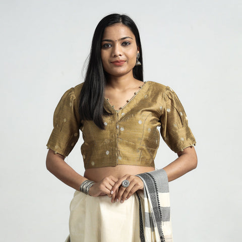 Buy Polka Dot Zari Buti Viscose Silk Stitched V Neck Blouse 