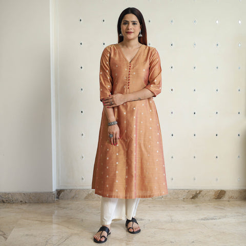 Buy Polka Zari Buti Spun Dupion Silk Long A-Line Kurta 16 Online at iTokri.com