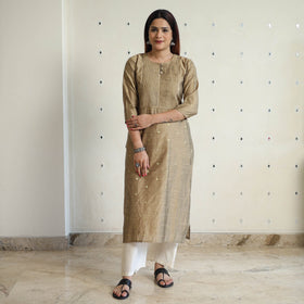 Buy Polka Zari Butta Spun Dupion Silk Long Straight Kurta 06 Online at iTokri.com