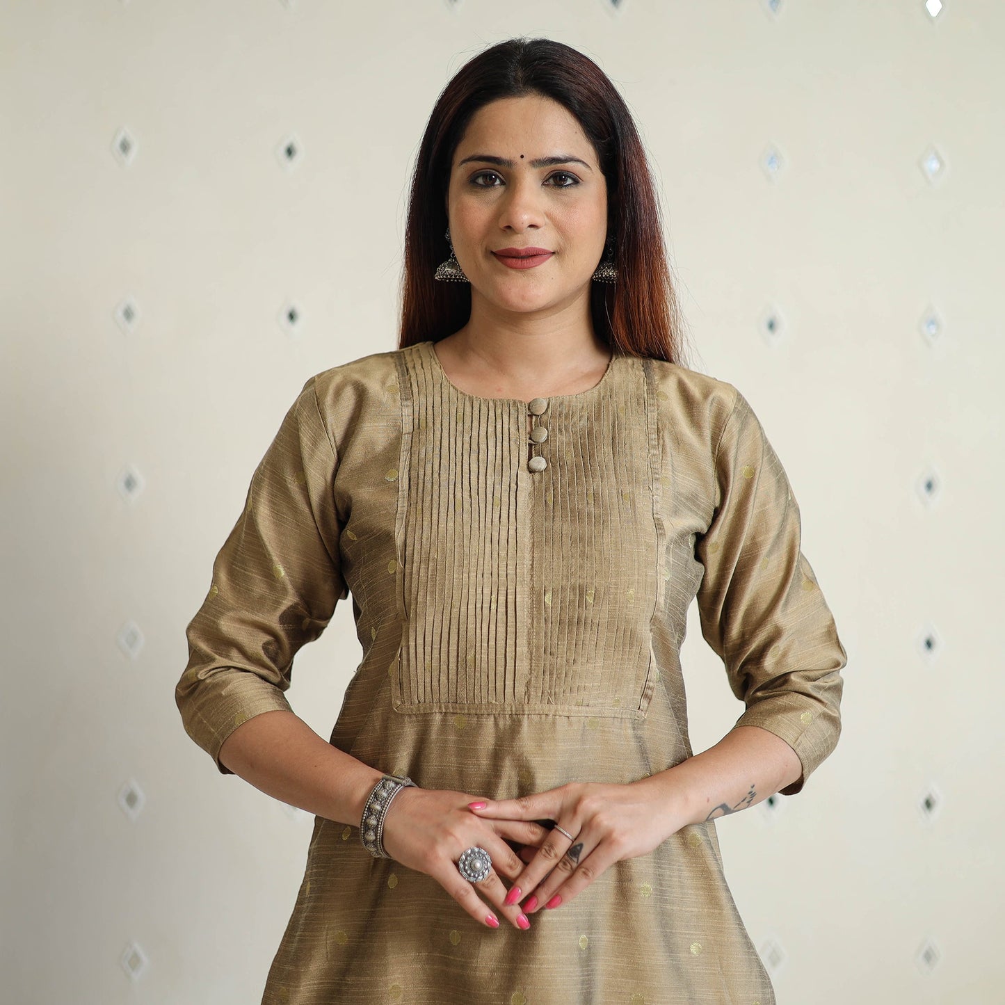 Buy Polka Zari Butta Spun Dupion Silk Long Straight Kurta 06 Online at iTokri.com