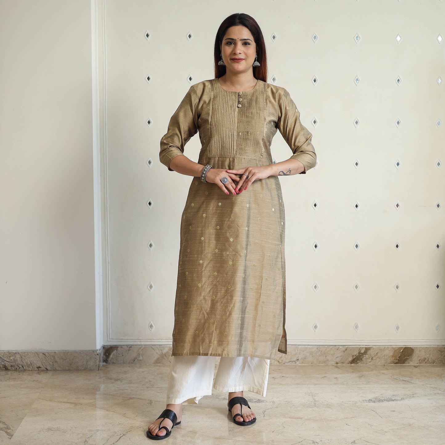 Buy Polka Zari Butta Spun Dupion Silk Long Straight Kurta 06 Online at iTokri.com
