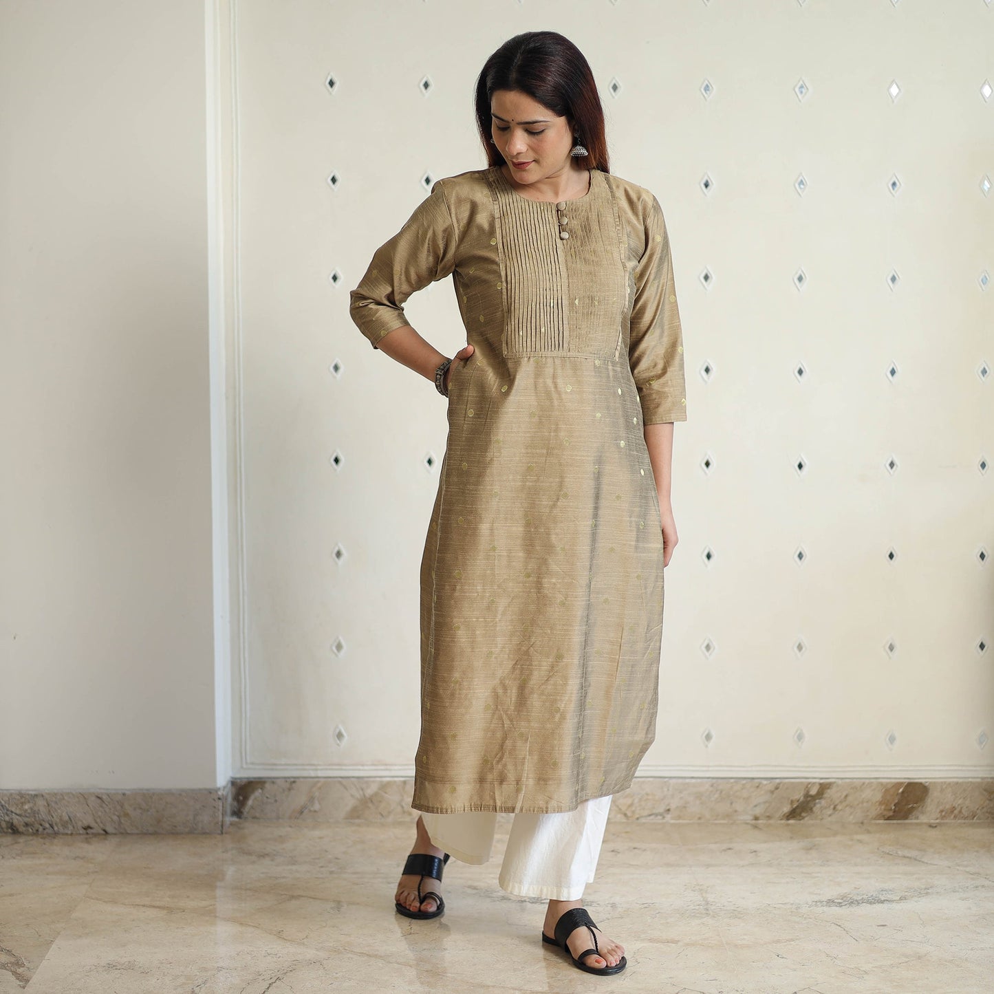 Buy Polka Zari Butta Spun Dupion Silk Long Straight Kurta 06 Online at iTokri.com