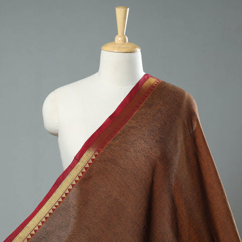 Brown Dharwad Cotton Fabric with Zari Border