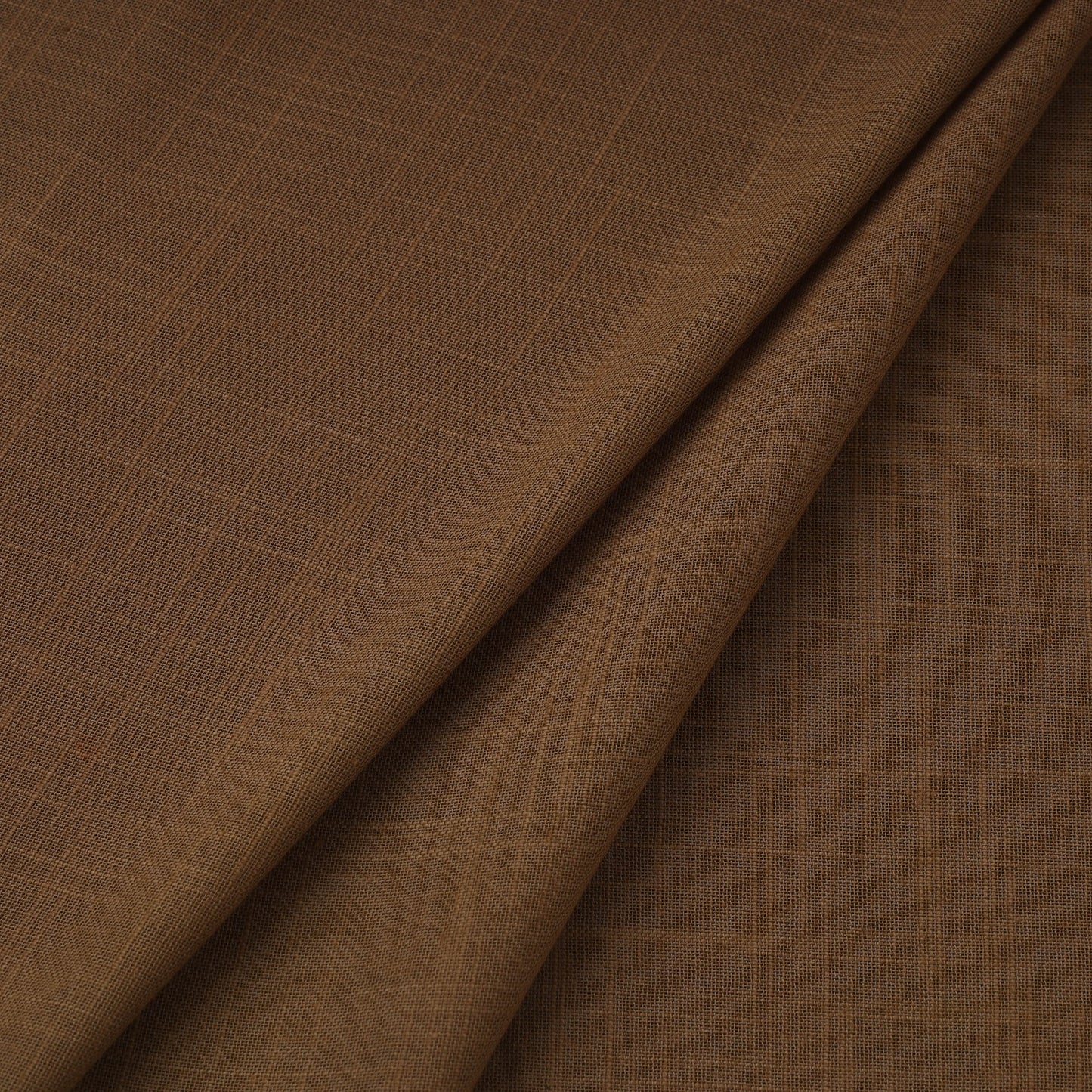 Brown Prewashed Slub Cotton Plain Fabric