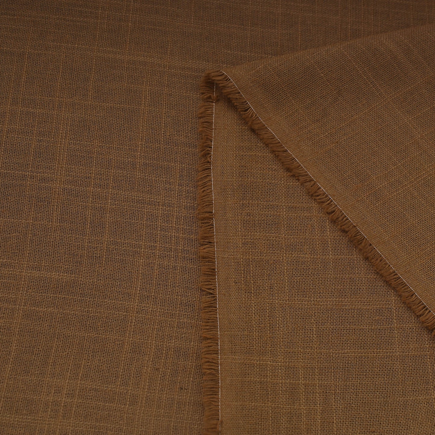 Brown Prewashed Slub Cotton Plain Fabric