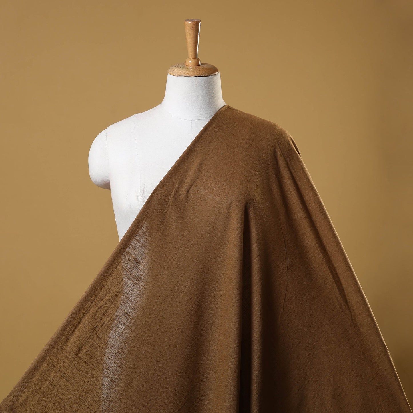 Brown Prewashed Slub Cotton Plain Fabric