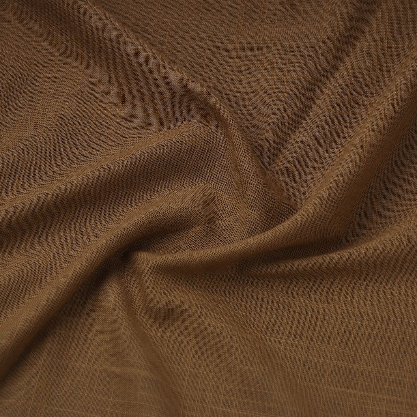 Brown Prewashed Slub Cotton Plain Fabric