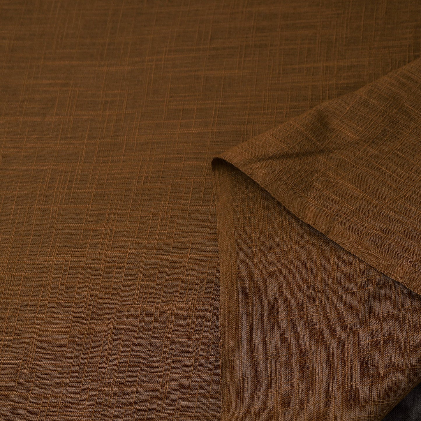 Brown Prewashed Slub Cotton Plain Fabric