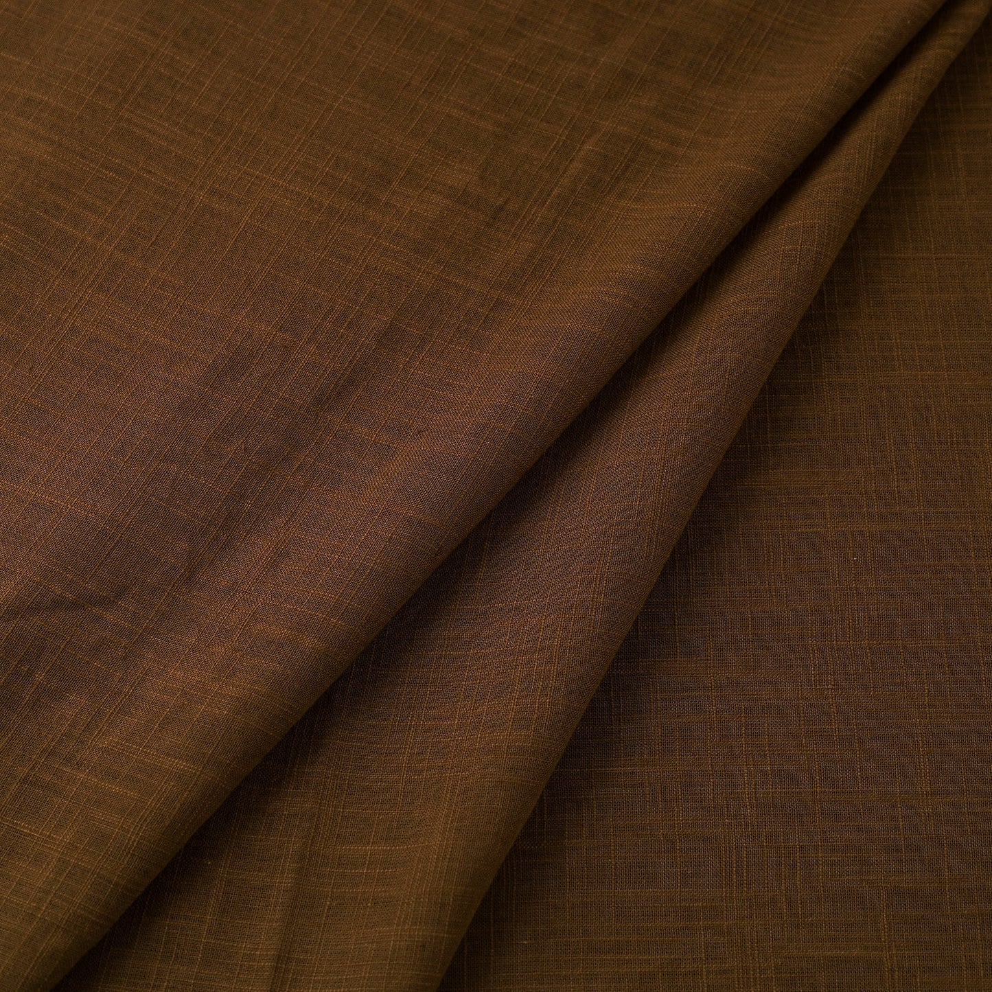 Brown Prewashed Slub Cotton Plain Fabric