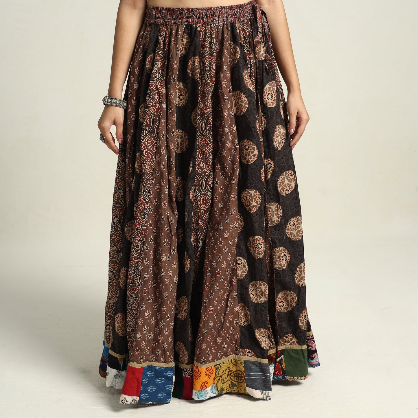  Ajrakh Block Printed 24 Kali Patchwork Cotton Long Skirt 05 