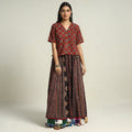 Brown - printed 24 kali patchwork cotton long skirt 21