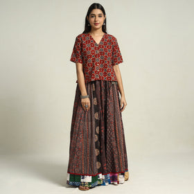 Brown - printed 24 kali patchwork cotton long skirt 21