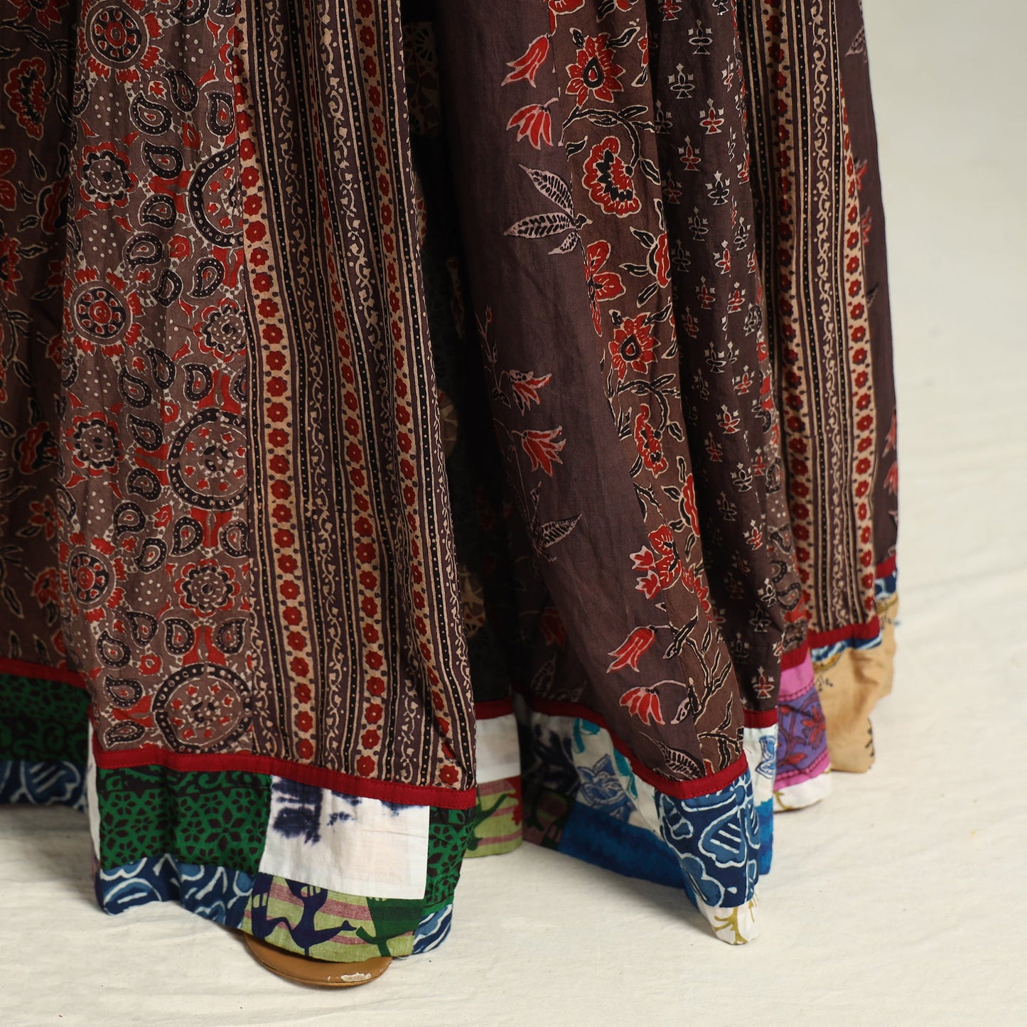 Brown - printed 24 kali patchwork cotton long skirt 21