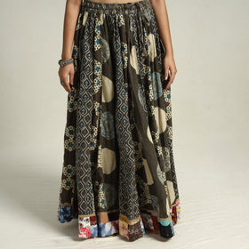 Brown - printed 24 kali patchwork cotton long skirt 42