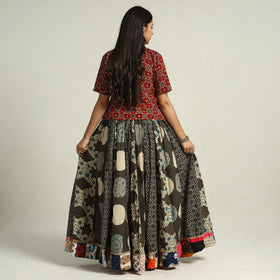 Brown - printed 24 kali patchwork cotton long skirt 42