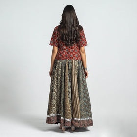  Ajrakh Block Printed 24 Kali Patchwork Cotton Long Skirt 