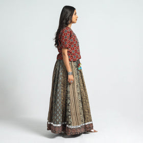  Ajrakh Block Printed 24 Kali Patchwork Cotton Long Skirt 