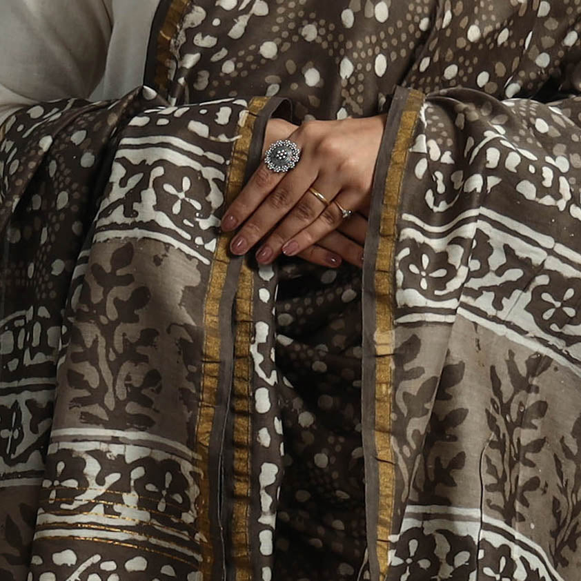 Buy Brown Block Printed Chanderi Silk Bagru Dupatta 
