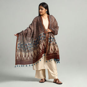 Buy Block Printed Chanderi Silk Handloom Ajrakh Dupatta