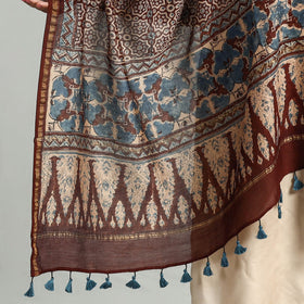 Buy Block Printed Chanderi Silk Handloom Ajrakh Dupatta