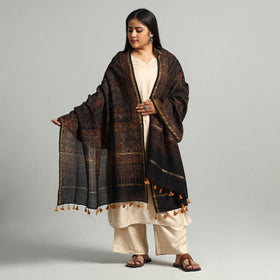 Buy Block Printed Chanderi Silk Handloom Ajrakh Dupatta
