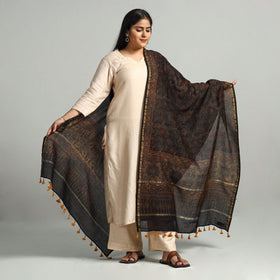 Buy Block Printed Chanderi Silk Handloom Ajrakh Dupatta
