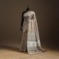 Brown - printed chanderi silk sanganeri saree - handcrafted