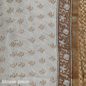 Brown - printed chanderi silk sanganeri saree - handcrafted