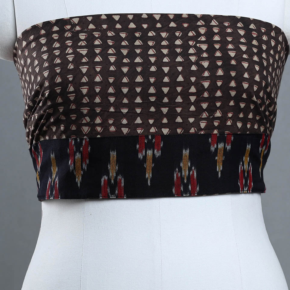 Brown - printed cotton akola blouse piece 04 - handcrafted