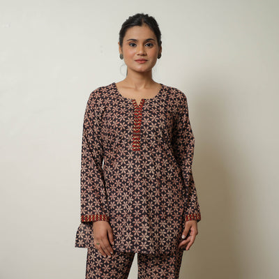 Brown Block Print Cotton Bagru Co-Ord Set 