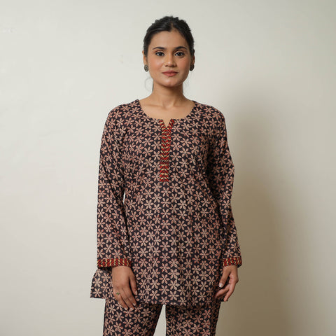  Brown Block Print Cotton Bagru Co-Ord Set 