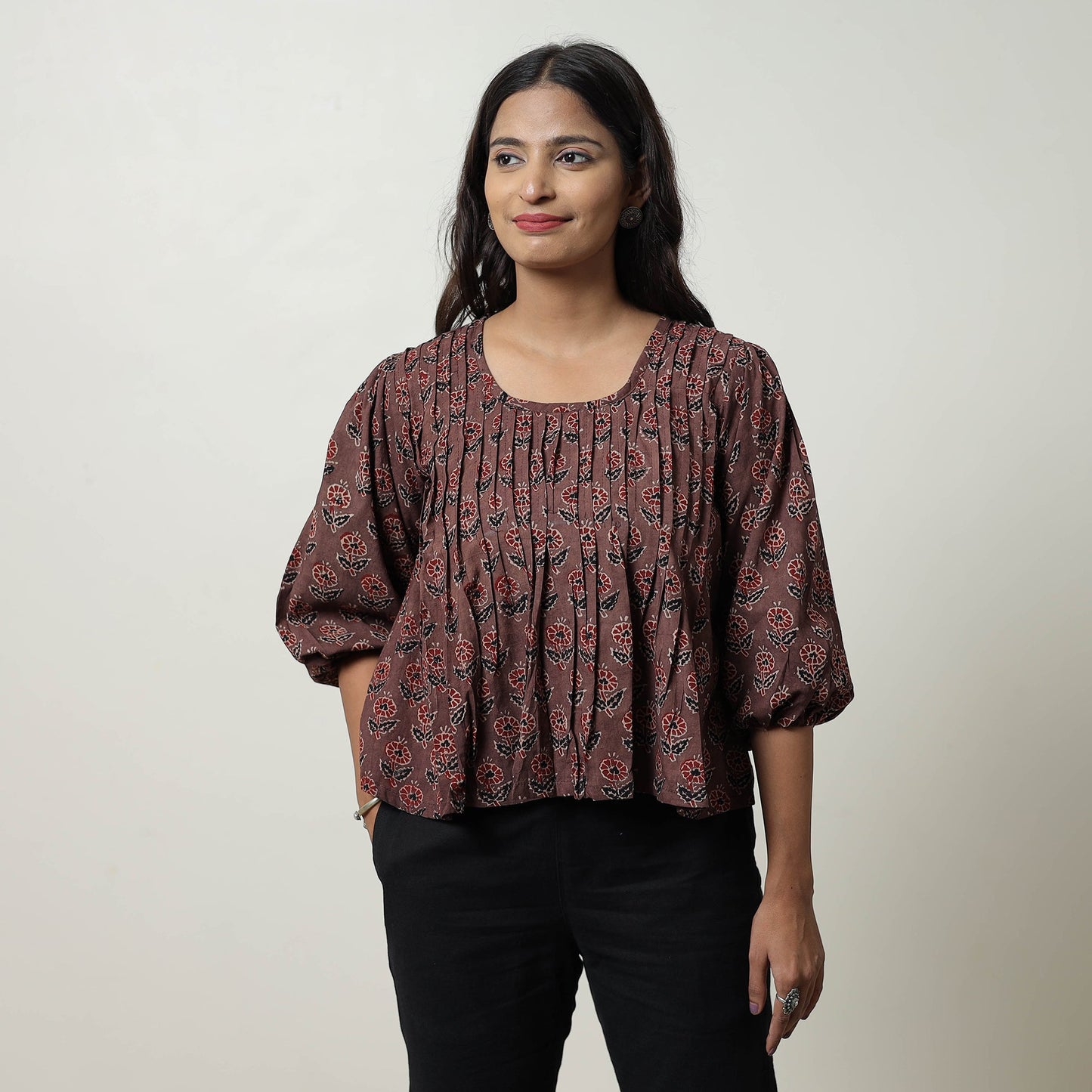 Brown - Ajrakh Block Printed Cotton Crop Top 09