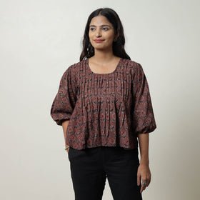 Brown - Ajrakh Block Printed Cotton Crop Top 09