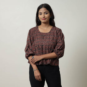 Brown - Ajrakh Block Printed Cotton Crop Top 09