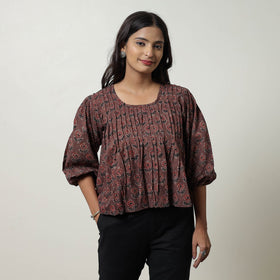 Brown - Ajrakh Block Printed Cotton Crop Top 09