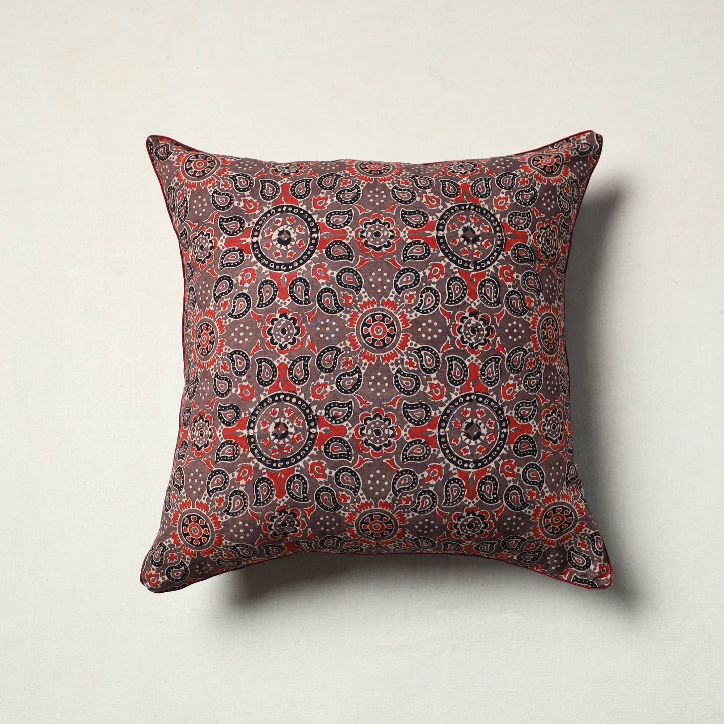 Brown - Block Printed Cotton Ajrakh Cushion Cover (16 x 16 in) 18