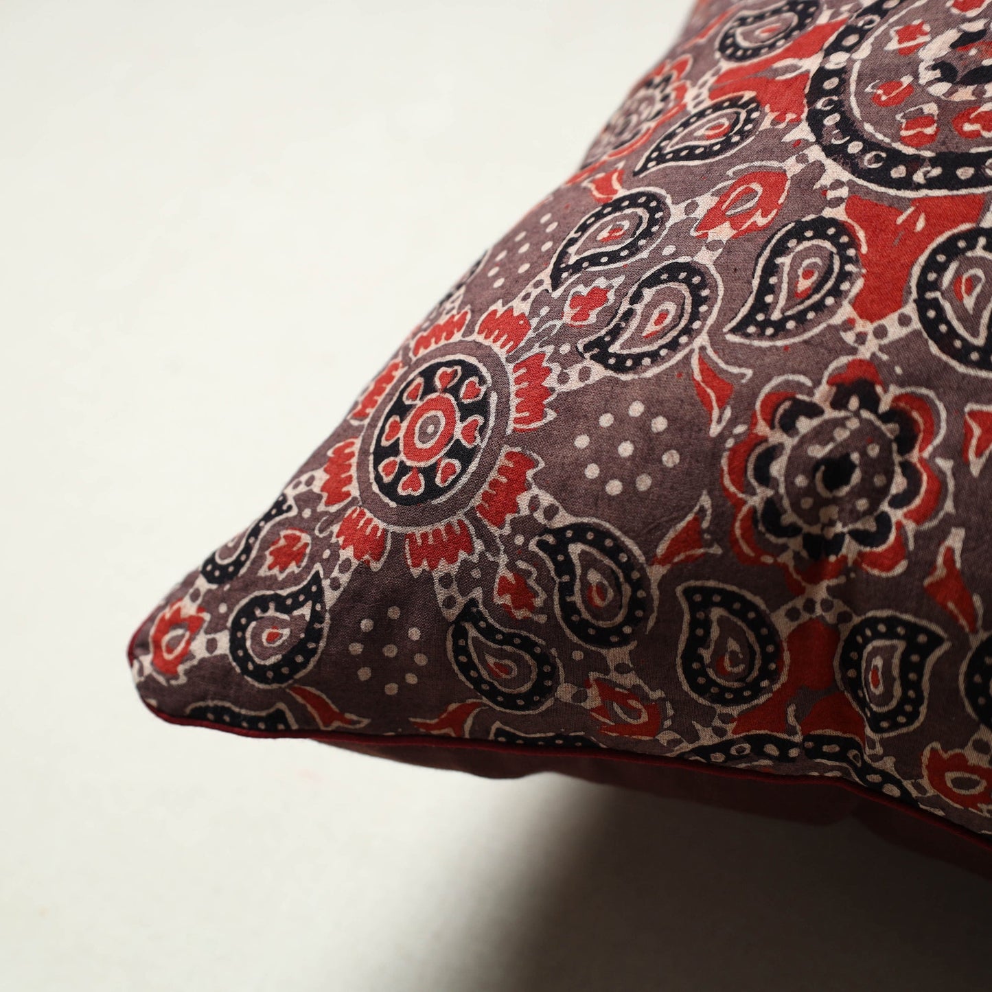 Brown - Block Printed Cotton Ajrakh Cushion Cover (16 x 16 in) 18