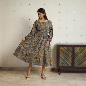  Brown Block Printed Cotton Fit & Flare Jahota Dress